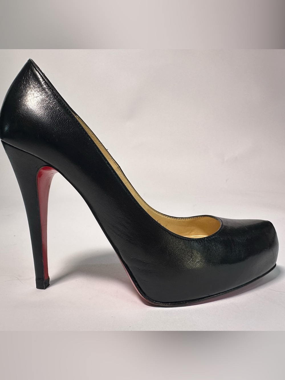 Christian Louboutin Bianca 140 Black Leather Platform Pumps Size 36 Red Sole